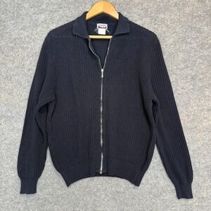 Gentry Portofino Cardigan Sweater Mens Medium Chunky Knit Black Full Zip Italy